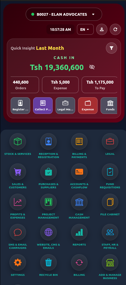 Elan Ledgers app — law firm & chamber dashboard