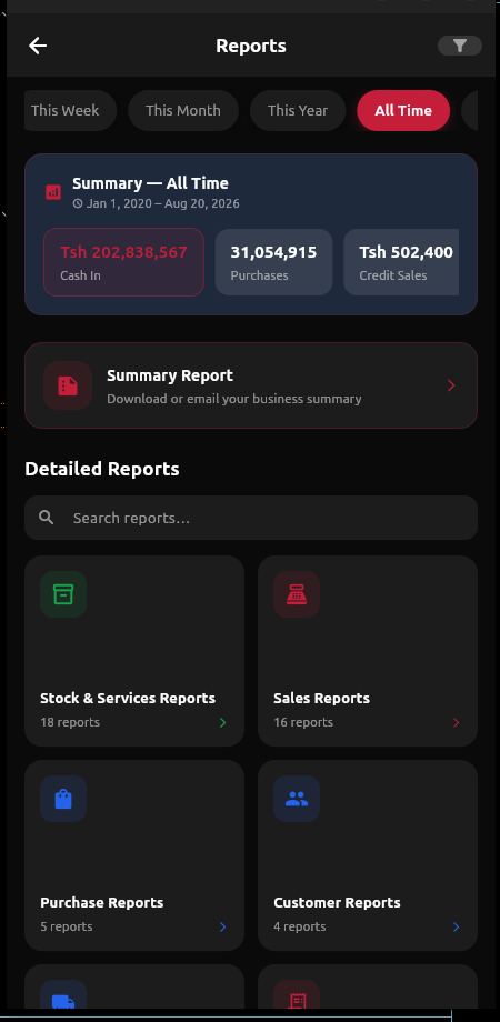 Elan Ledgers app — reports